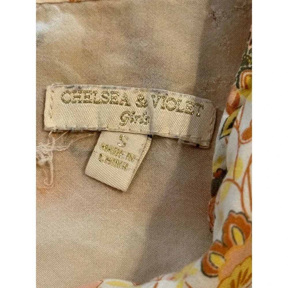 Chelsea & Violet Girls Floral Boho Tassel Blouse Orange Yellow Size S